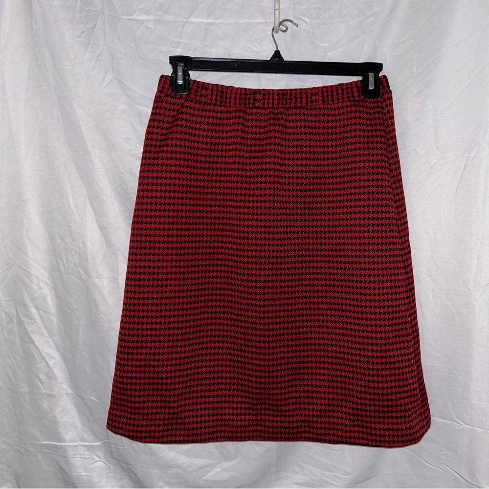 Classic Wear Vintage Red Houndstooth Skirt Elastic Waist Knee Length lined